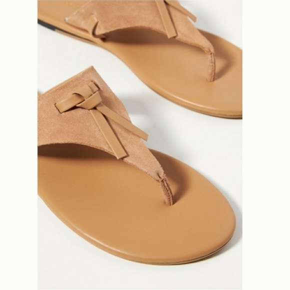 Anthropologie Lace-Up Casual Tan Brown Suede Leather Flip Flop Thong Sandals 10 - Picture 5 of 13